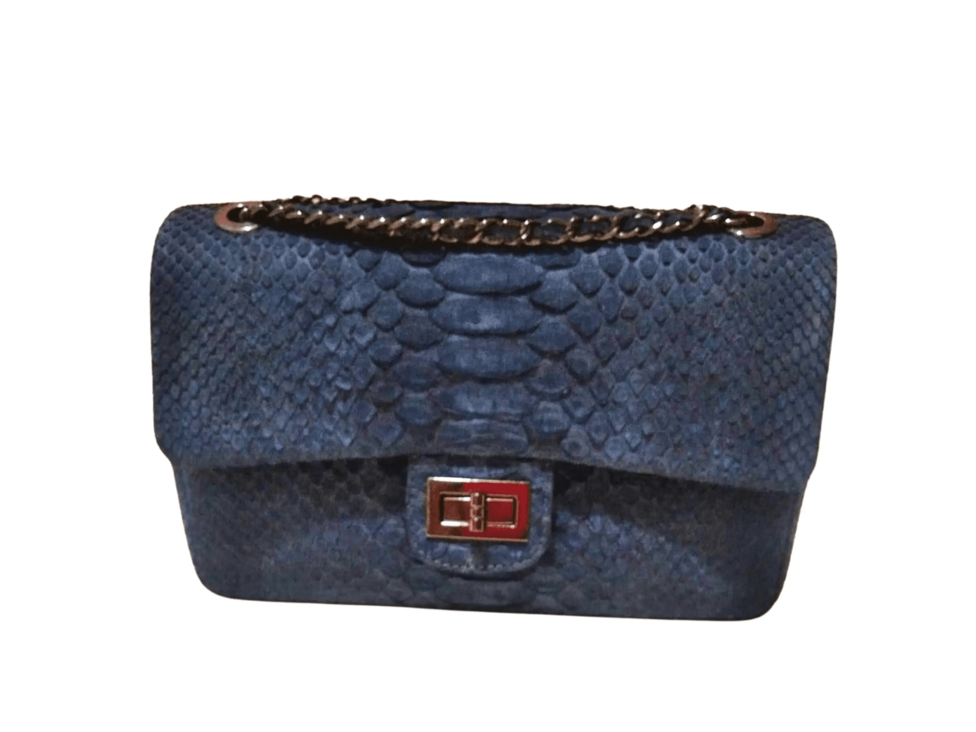 Independence Blue Snakeskin Double Flap Shoulder Bag - Python Jacket by LFM Fashion