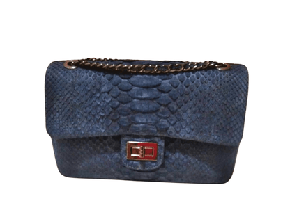 Independence Blue Snakeskin Double Flap Shoulder Bag - Python Jacket by LFM Fashion
