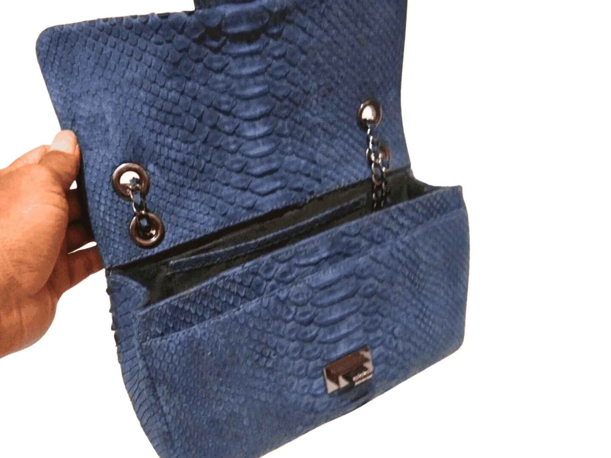 Independence Blue Snakeskin Double Flap Shoulder Bag - Python Jacket by LFM Fashion