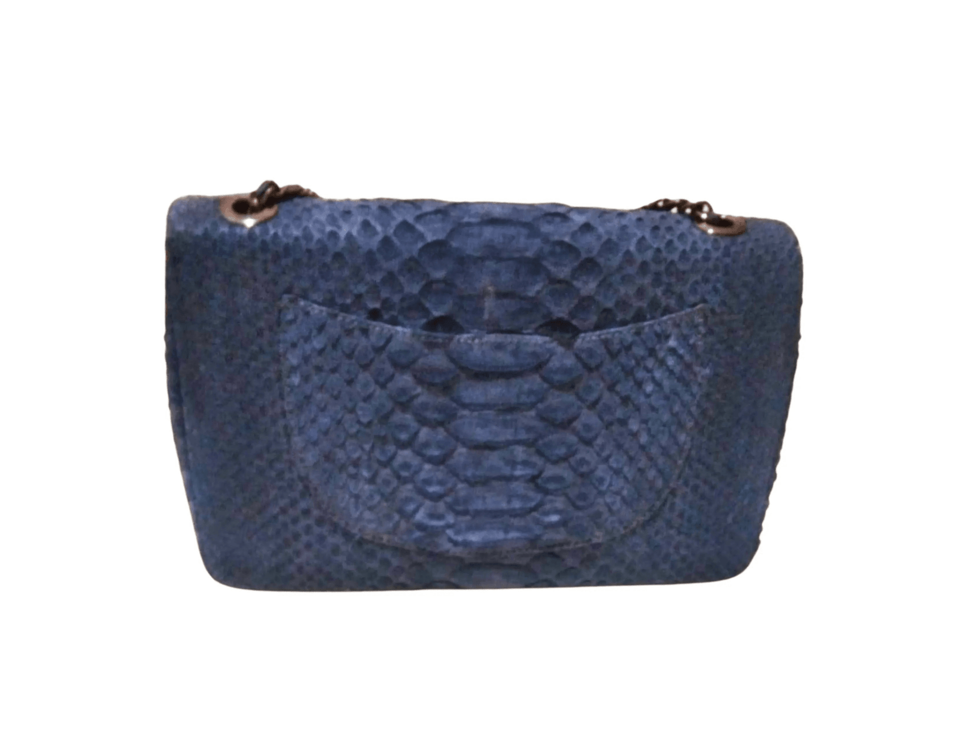 Independence Blue Snakeskin Double Flap Shoulder Bag - Python Jacket by LFM Fashion