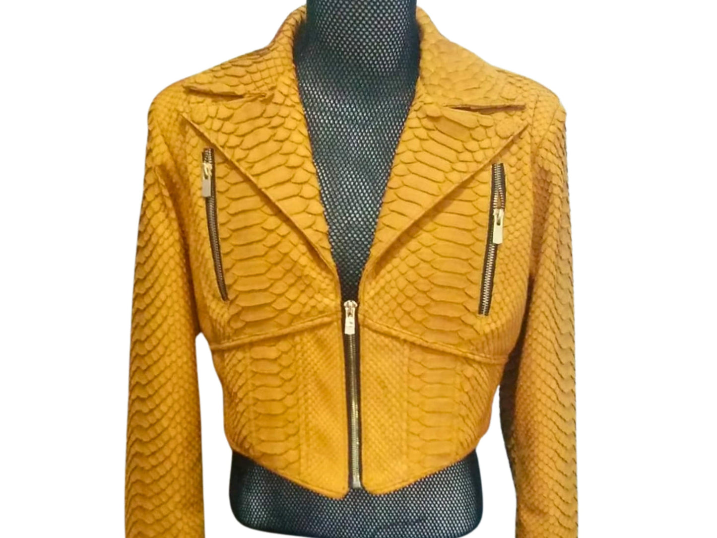 Women Jacket Ladies Cropped Snakeskin Leather Fashion Jacket Python Jacket by LFM Fashion