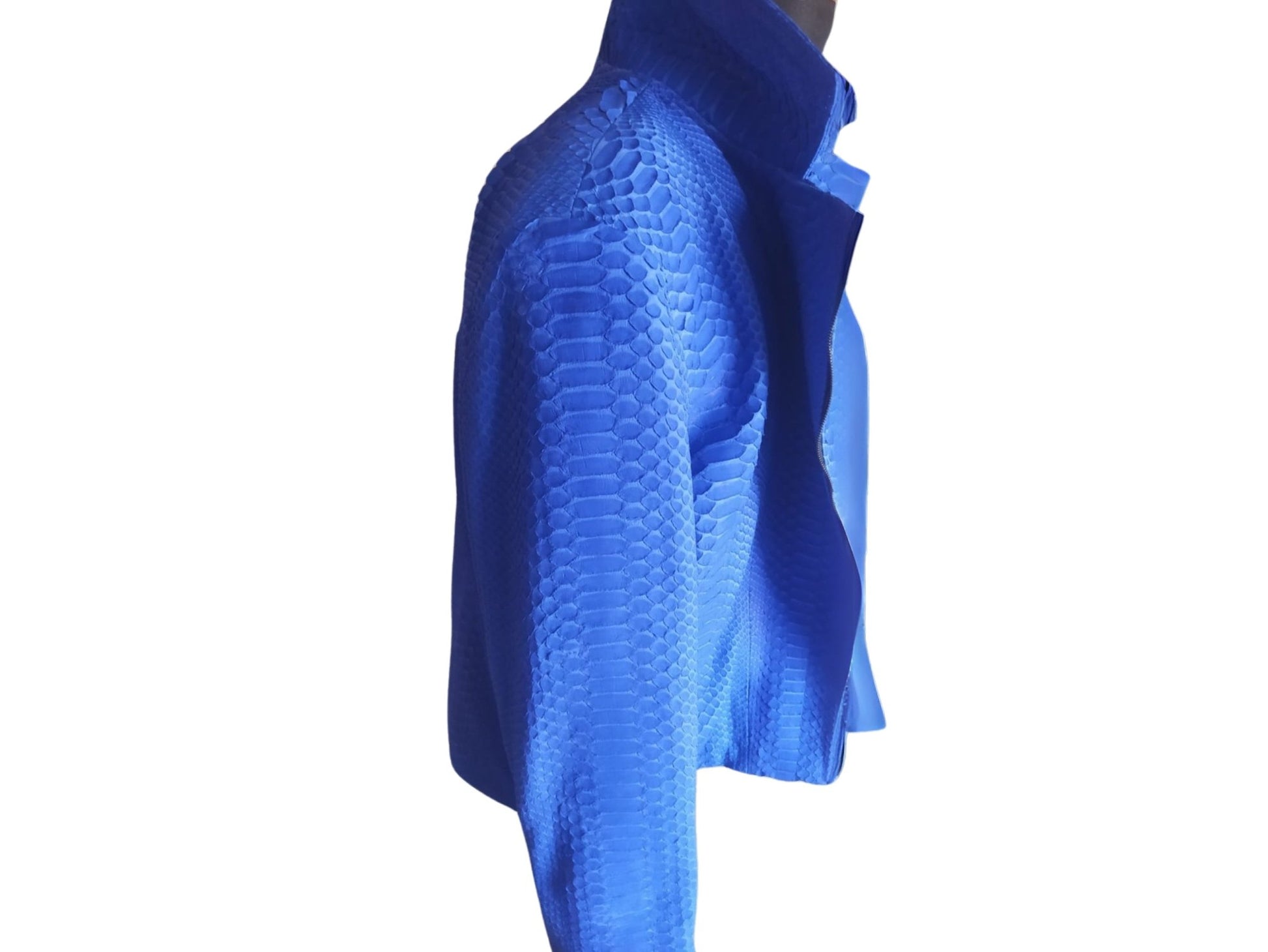 Light Blue Snakeskin Motorcycle Leather Jacket - 3
