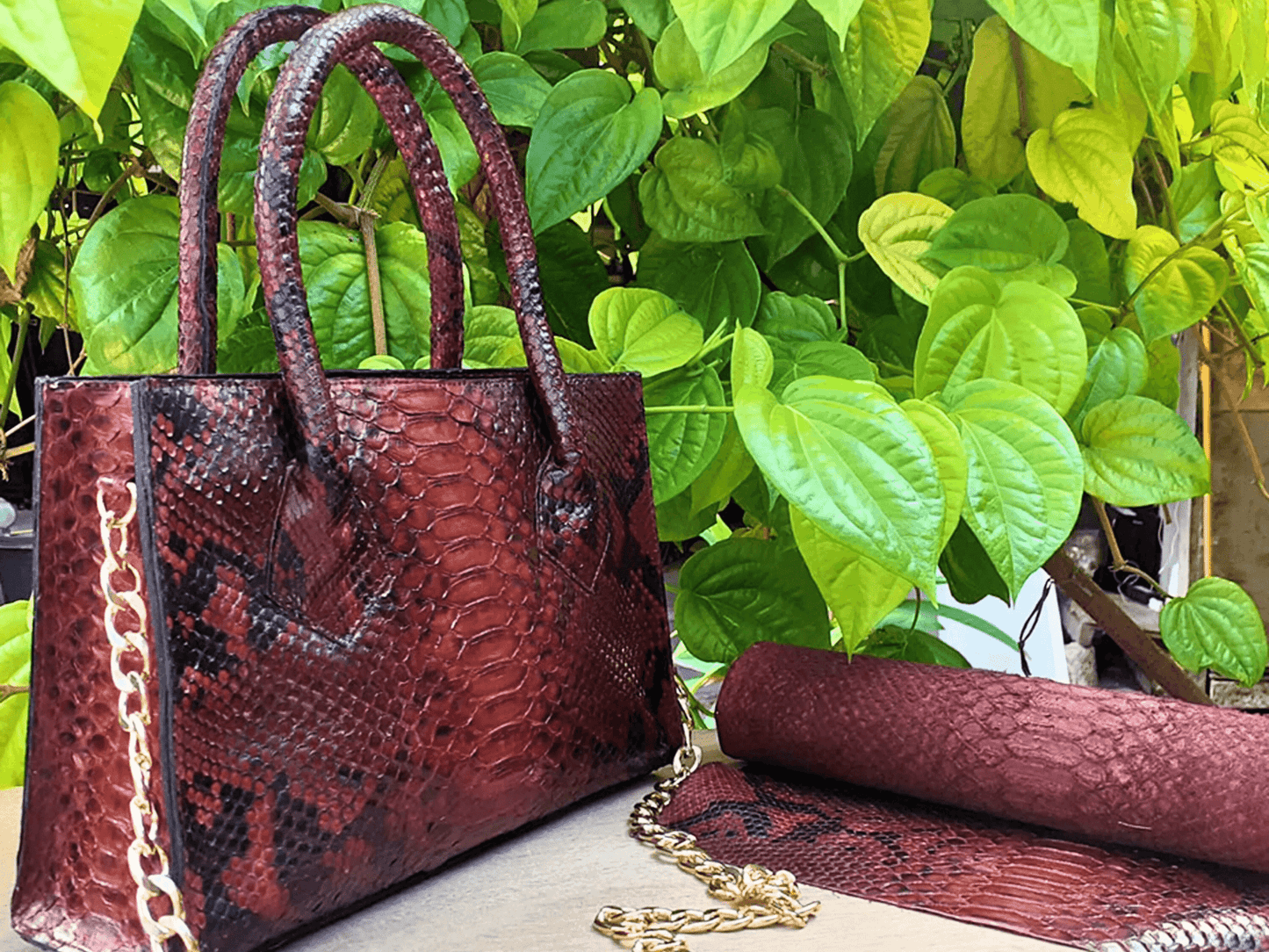 Maroon Totes Snakeskin Bag - Python Jacket by LFM Fashion