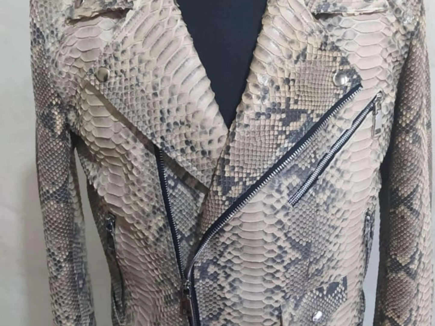 Natural Grey Python Snakeskin Leather Jacket - Python Jacket by LFM Fashion