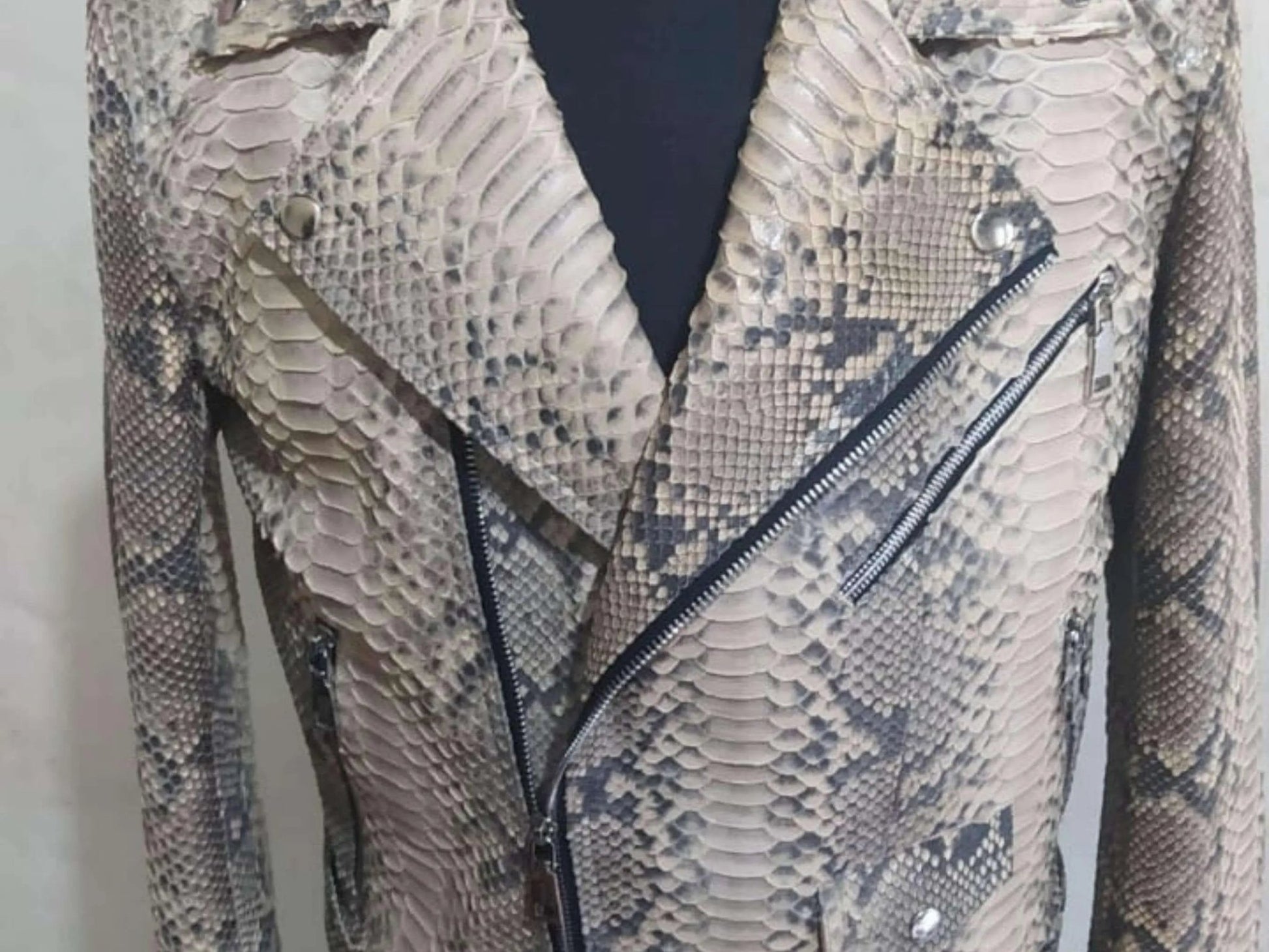 Natural Grey Python Snakeskin Leather Jacket - Python Jacket by LFM Fashion