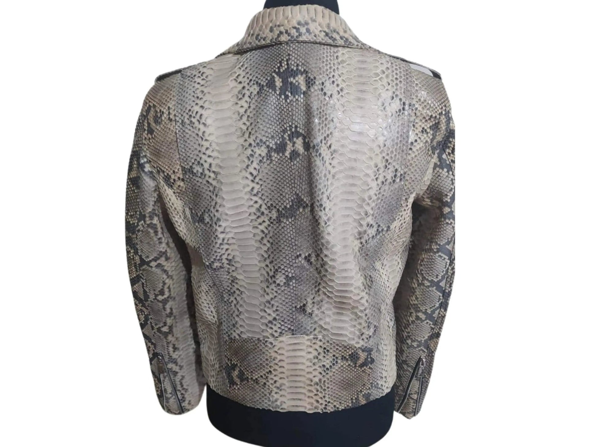 Natural Grey Python Snakeskin Leather Jacket - Python Jacket by LFM Fashion