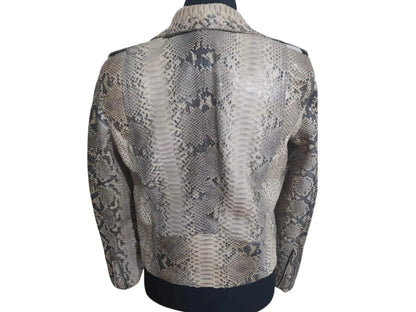 Natural Grey Python Snakeskin Leather Jacket - Python Jacket by LFM Fashion