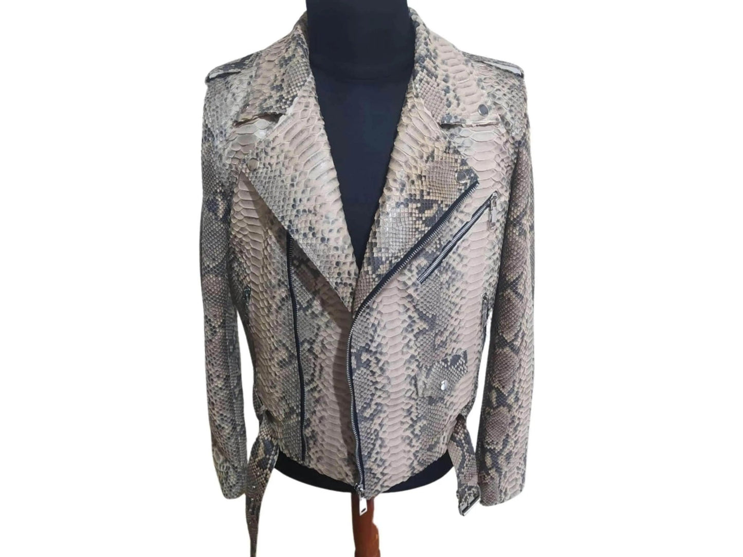 Natural Grey Python Snakeskin Leather Jacket - Python Jacket by LFM Fashion