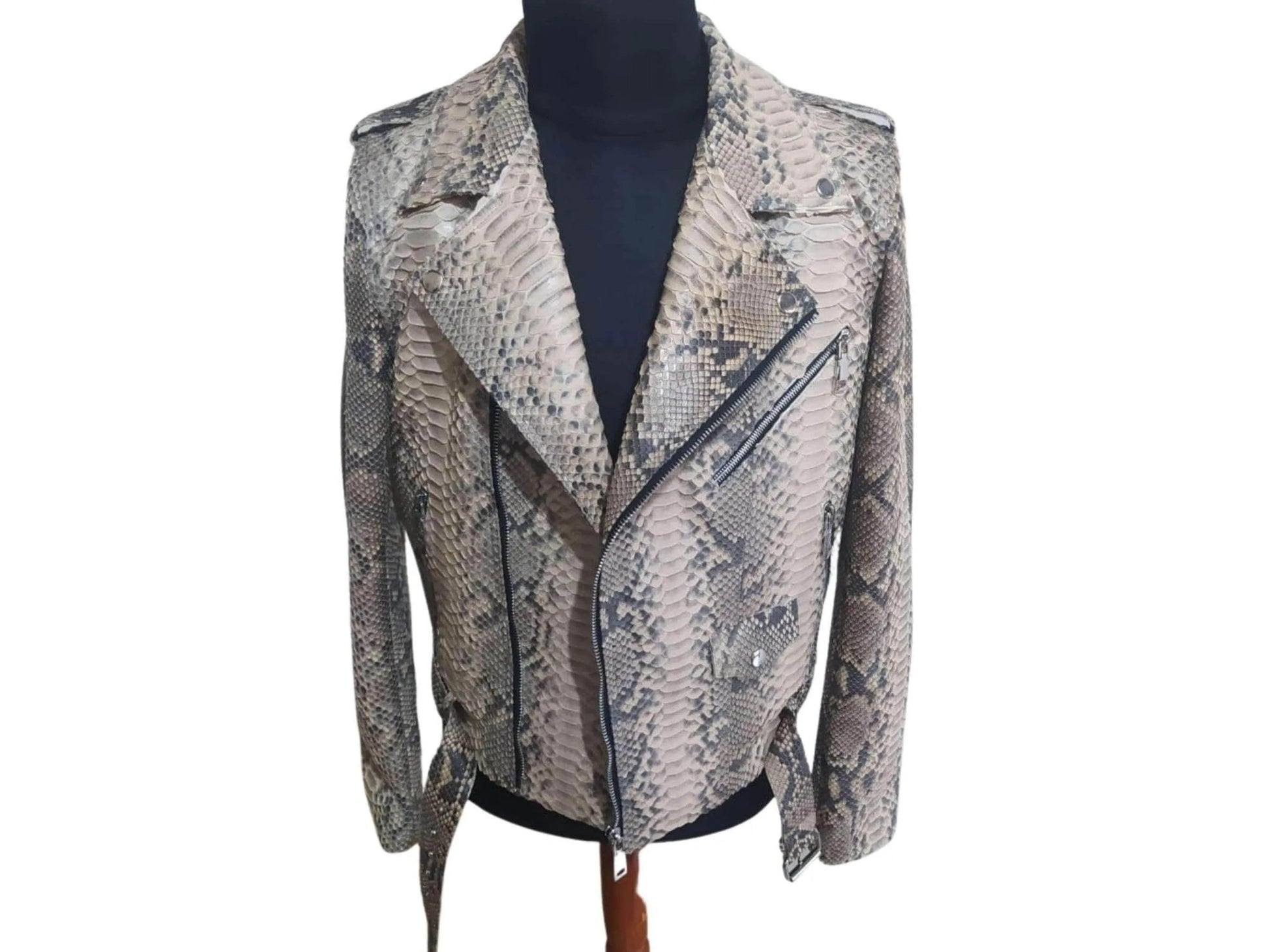 Natural Grey Python Snakeskin Leather Jacket - Python Jacket by LFM Fashion