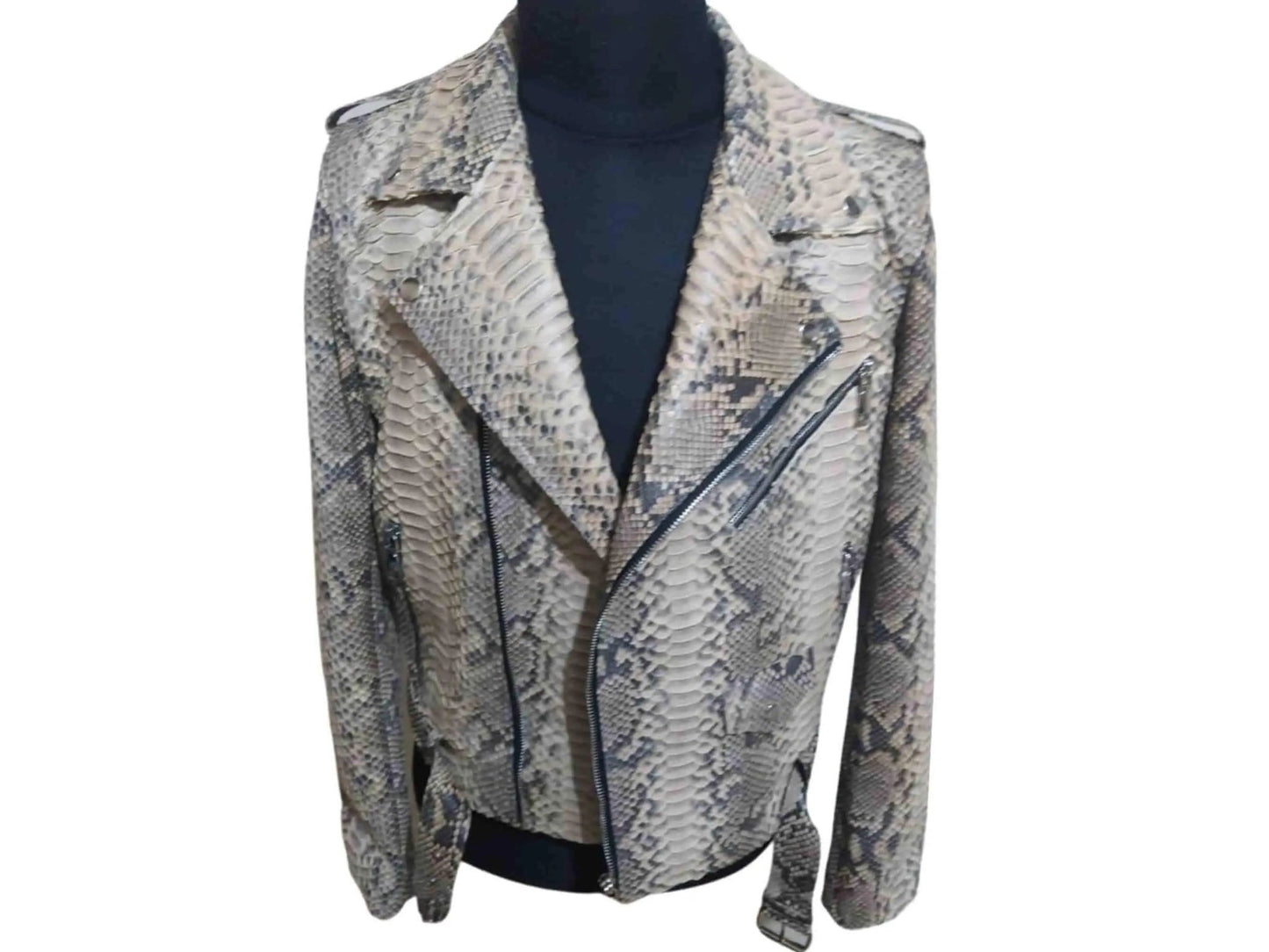 Natural Grey Python Snakeskin Leather Jacket - Python Jacket by LFM Fashion