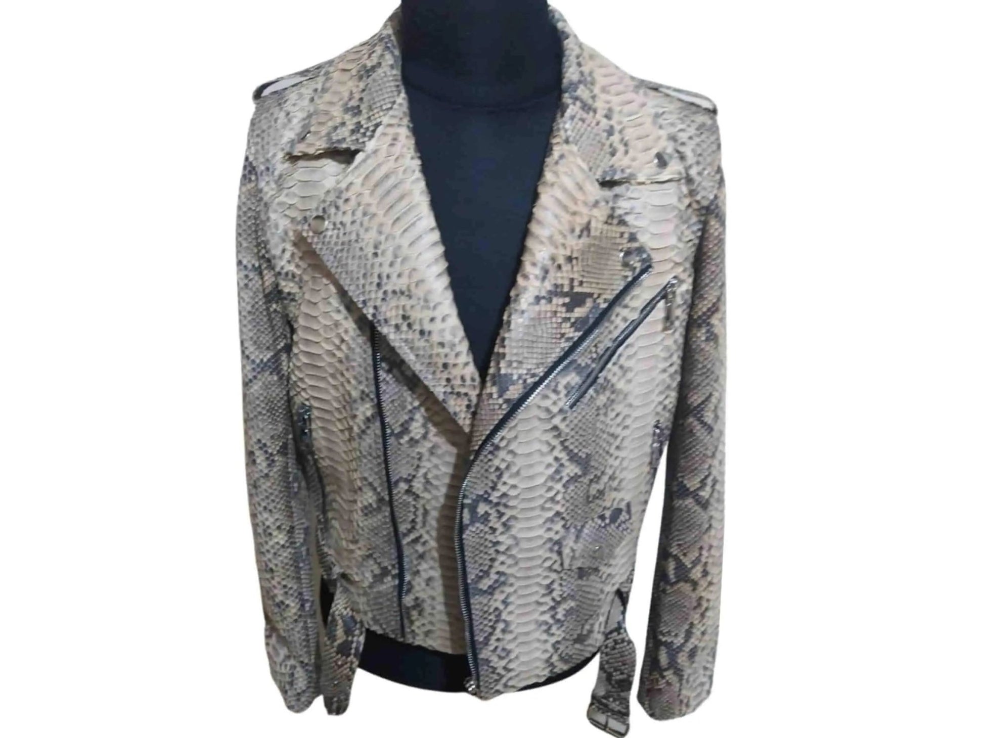 Natural Grey Python Snakeskin Leather Jacket - Python Jacket by LFM Fashion