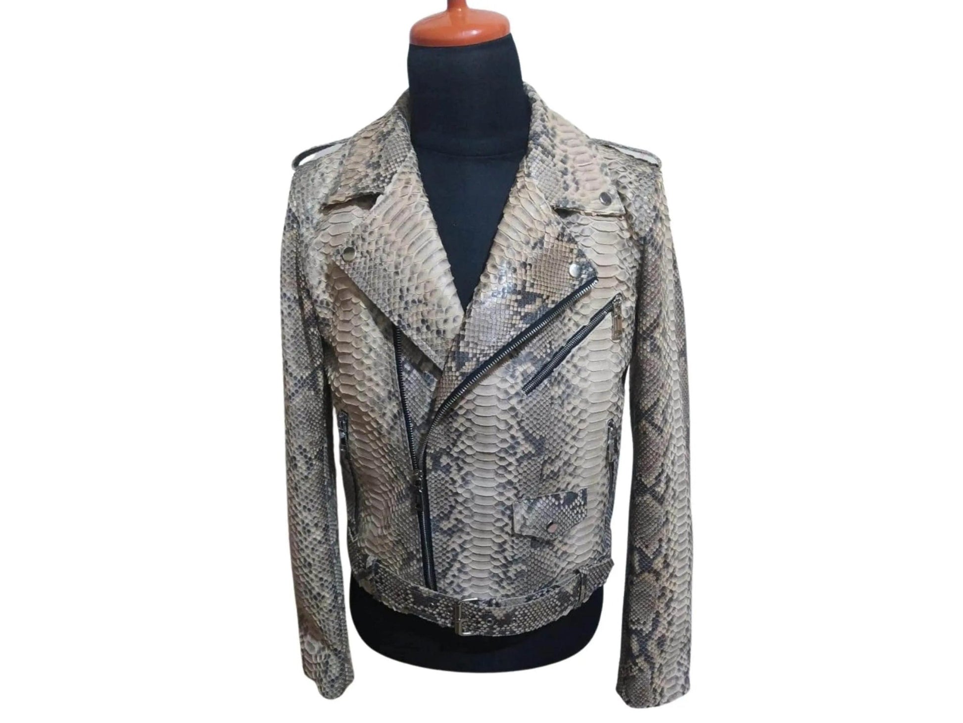 Natural Grey Python Snakeskin Leather Jacket - Python Jacket by LFM Fashion