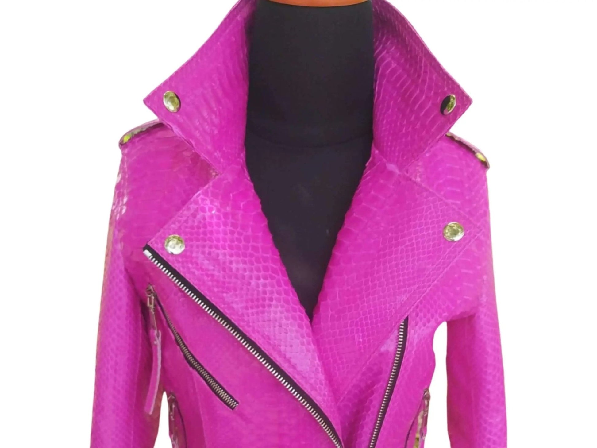 Neon Pink Python Snakeskin Leather Jacket - Python Jacket by LFM Fashion