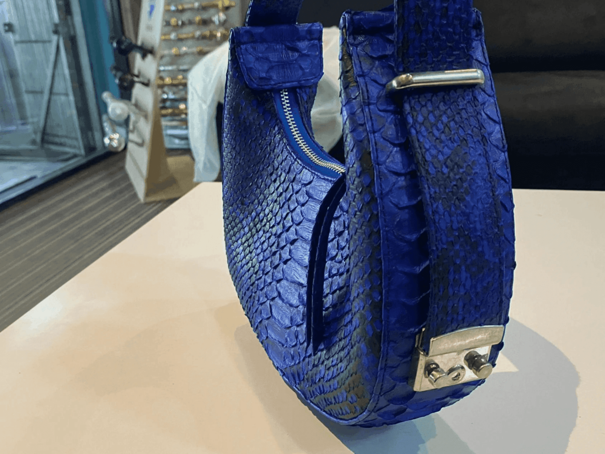 Oval Snakeskin Evening Handbag - Python Jacket by LFM Fashion