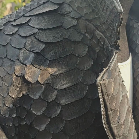 Genuine Python Snakeskin Motorcycle Jacket | Black King Scales
