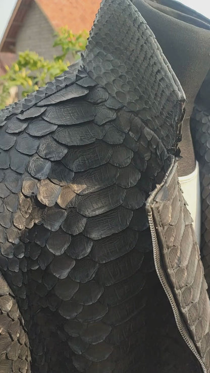 Genuine Python Snakeskin Motorcycle Jacket | Black King Scales