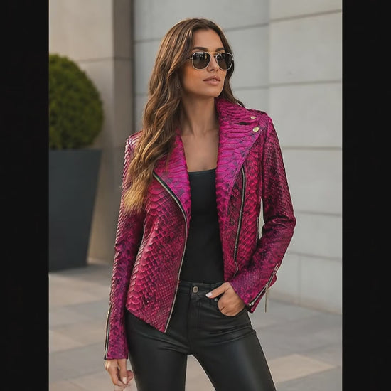 Pink Python Snakeskin Leather Jacket
