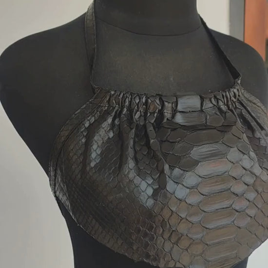 Genuine Python Snakeskin Halter Top | Luxury Leather Crop Top