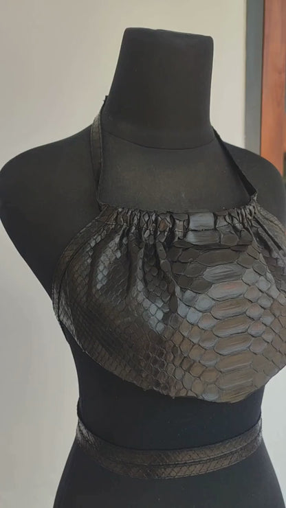 Genuine Python Snakeskin Halter Top | Luxury Leather Crop Top