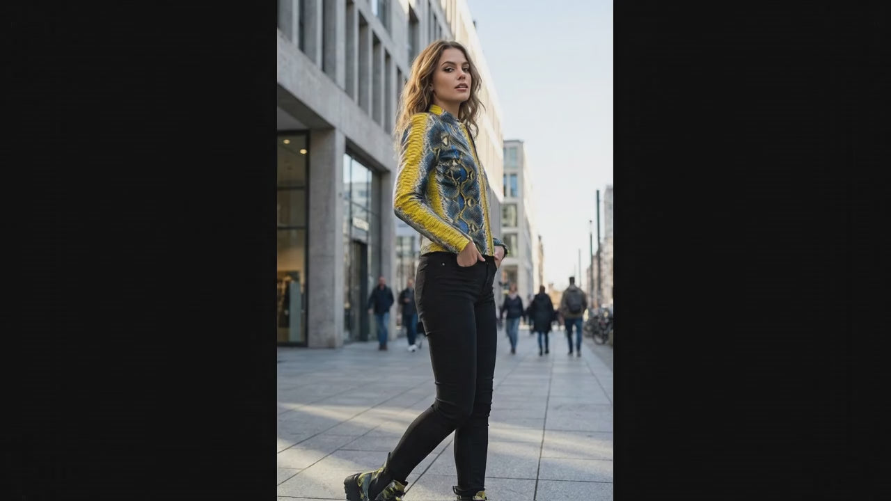 Multicolor Exotic Yellow Python Snakeskin Jacket