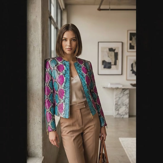 Turquoise Magenta Python Snakeskin Jacket