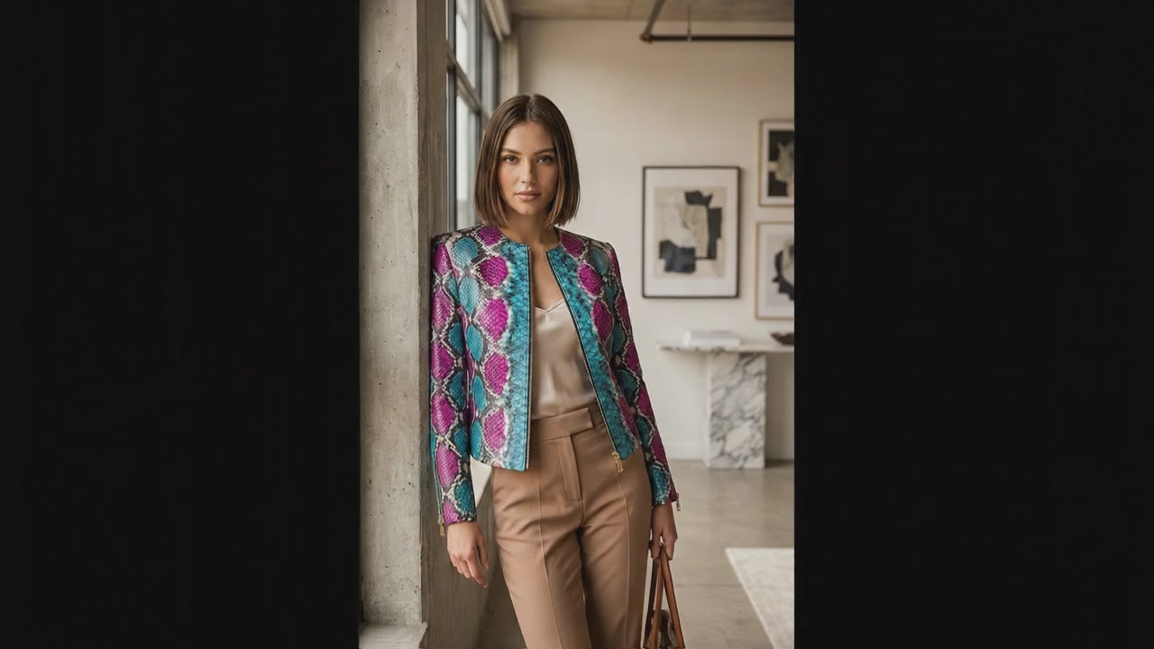 Turquoise Magenta Python Snakeskin Jacket