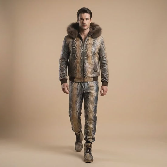 Python Snakeskin Tracksuit: Genuine Fox Fur Hoodie