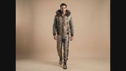 Python Snakeskin Tracksuit: Genuine Fox Fur Hoodie