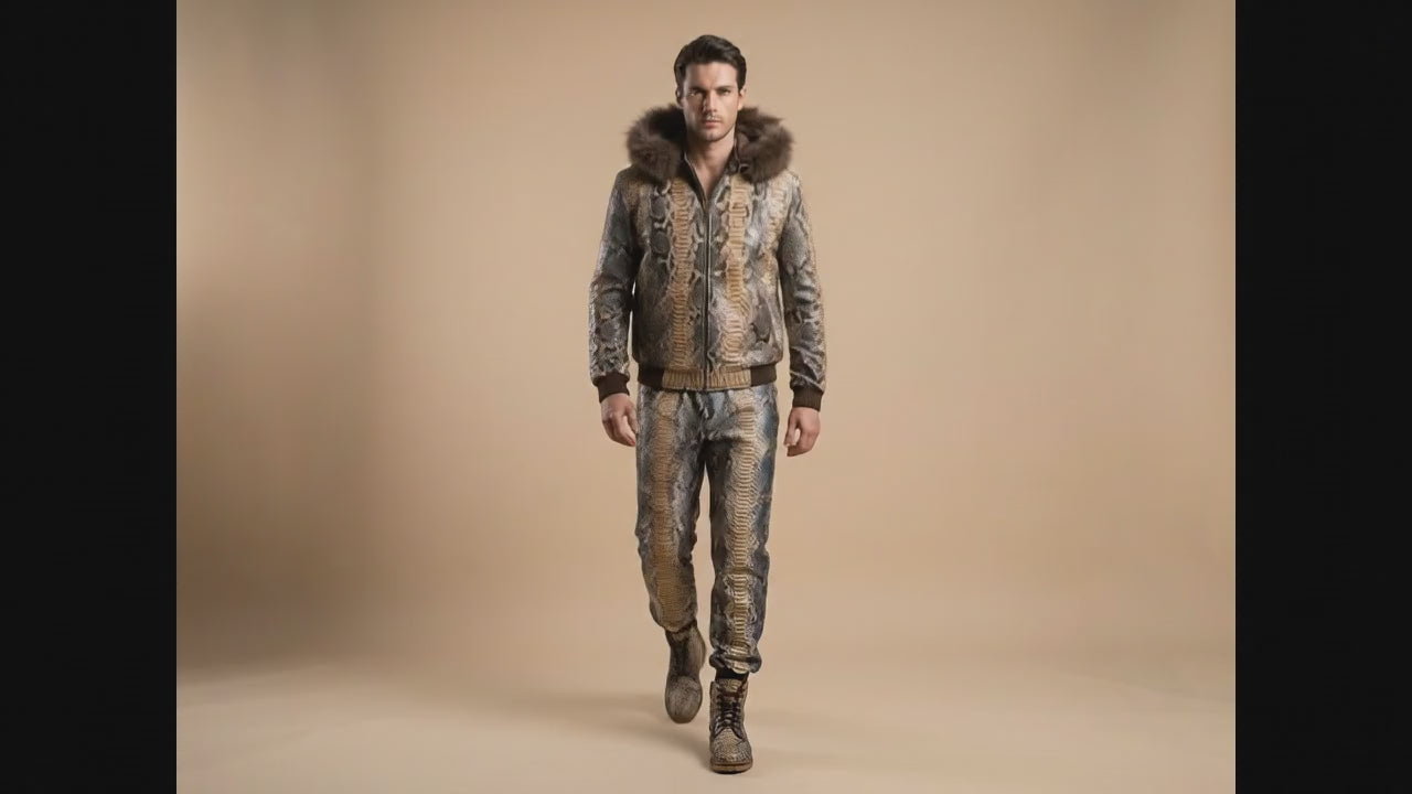 Python Snakeskin Tracksuit: Genuine Fox Fur Hoodie