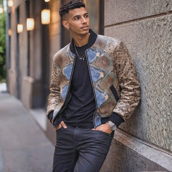 Premium Multi-Color Python Snakeskin Bomber Jacket