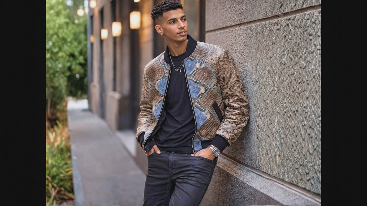 Premium Multi-Color Python Snakeskin Bomber Jacket