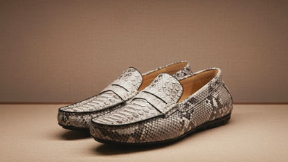 Genuine Python Snakeskin Loafers: Natural Gray Unisex Slip-On Shoes