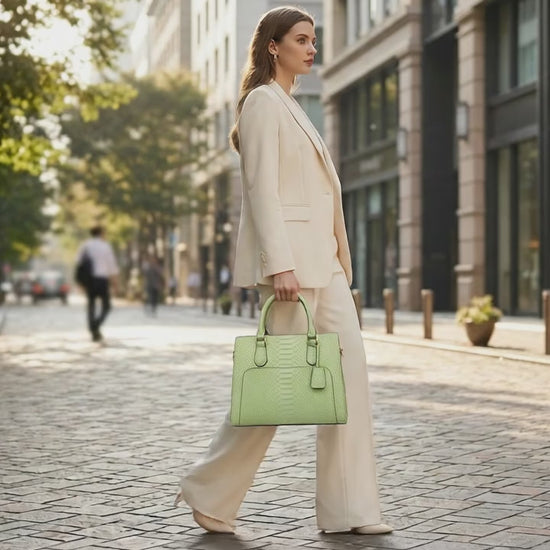 Light Green Python Snakeskin Leather Satchel Tote