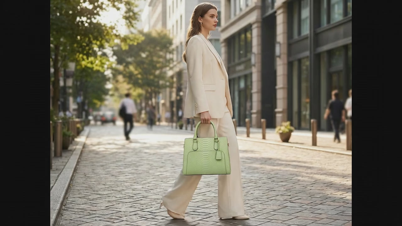 Light Green Python Snakeskin Leather Satchel Tote