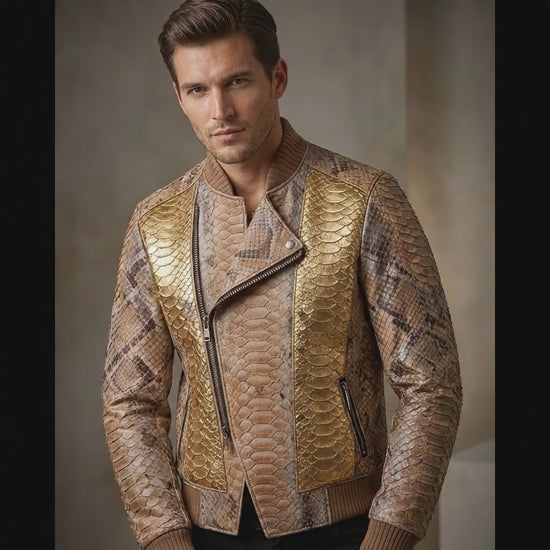Gold Python Snakeskin Biker Jacket