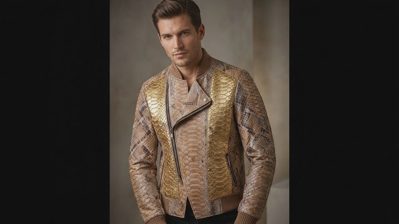 Gold Python Snakeskin Biker Jacket