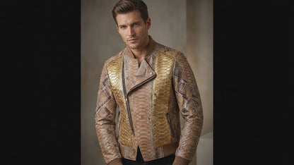 Gold Python Snakeskin Biker Jacket