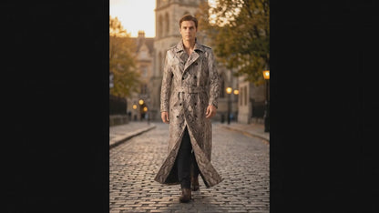 Natural Gray Python Snakeskin Long Trench Coat