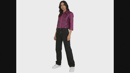 exotic python leather cropped jacket front view white background