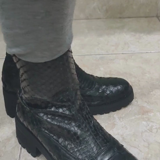 Fashion Snakeskin Leather Boots - 9