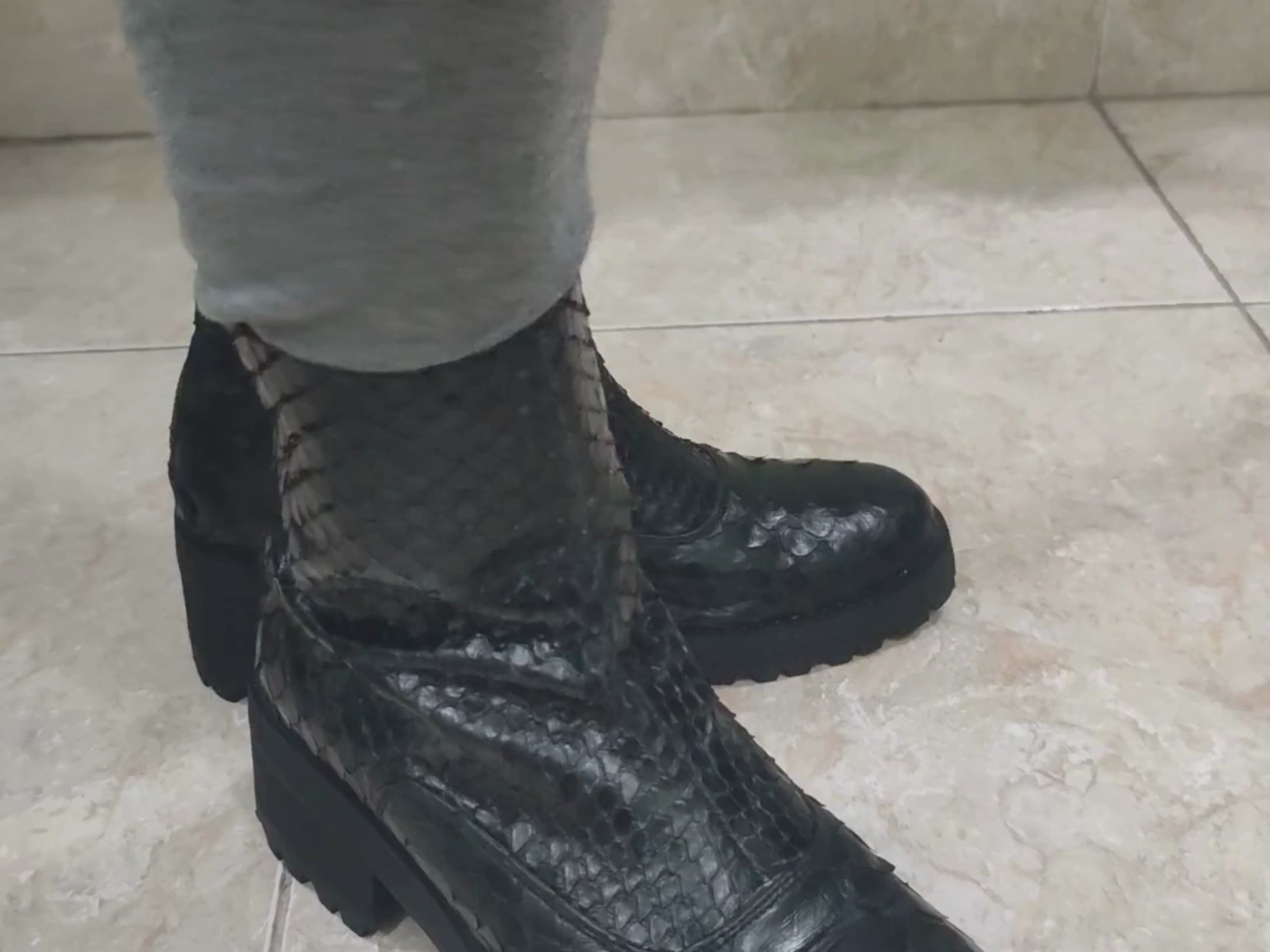 Fashion Snakeskin Leather Boots - 9