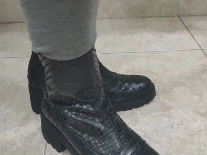 Fashion Snakeskin Leather Boots - 9