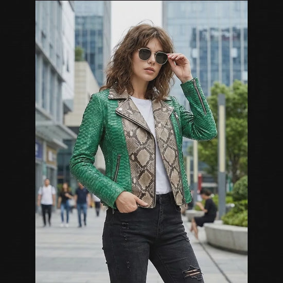 Green Python Snakeskin Leather Jacket