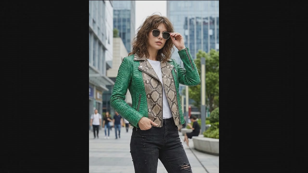 Green Python Snakeskin Leather Jacket