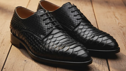 Genuine Black Python Snakeskin Oxford Shoes for Men: Handmade Exotic Leather Dress Shoes