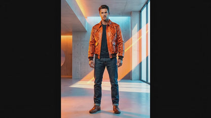 Flame Orange Python Snakeskin Bomber Jacket