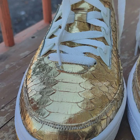 Gold Python Snakeskin Leather High-Top Sneakers