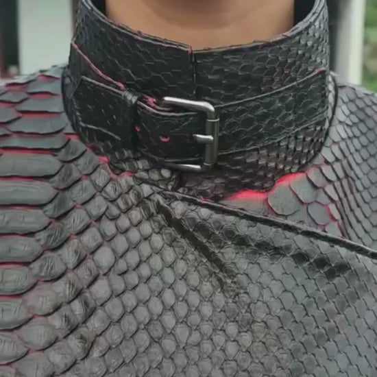 Python Snakeskin Leather Jacket - Black Red Motorcycle Fashion - LFM Fashion