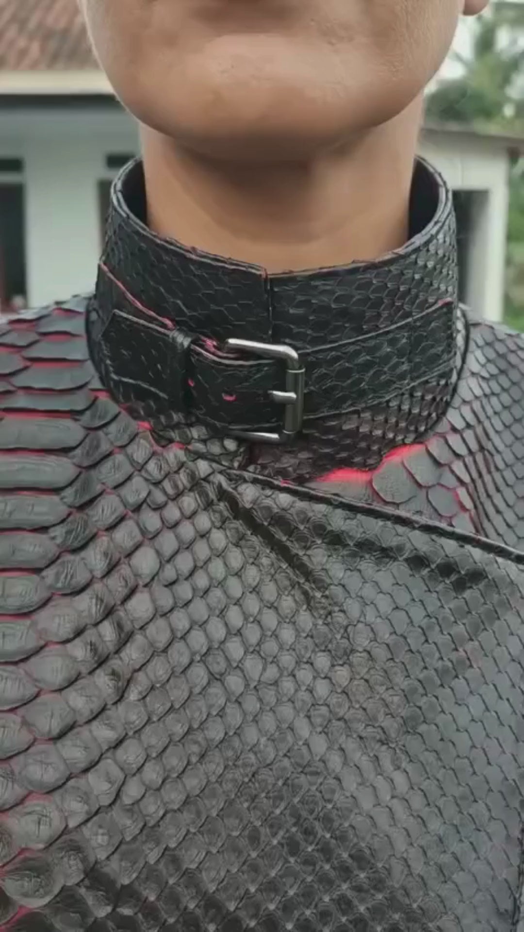 Python Snakeskin Leather Jacket - Black Red Motorcycle Fashion - LFM Fashion