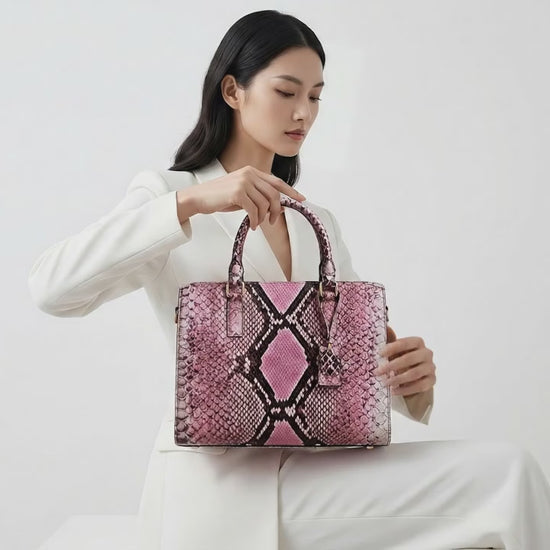 Pink Python Snakeskin Tote Satchel